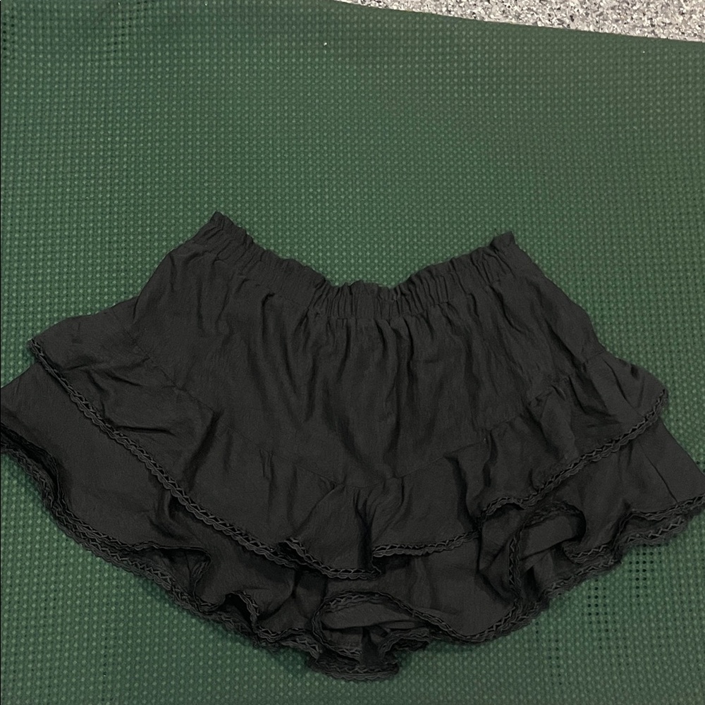 Skirt‎ skort mini tiered plus  Black Ruffle Shorts 2XL high waisted tummy cover